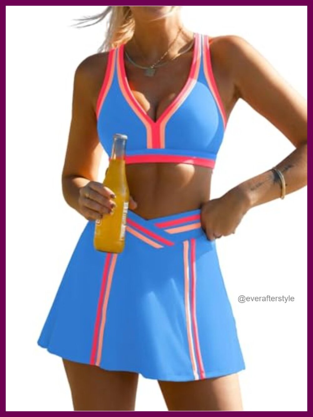 Women 3 Piece Swimsuits High Waisted Bikini Set with Skirt Sports Bra
